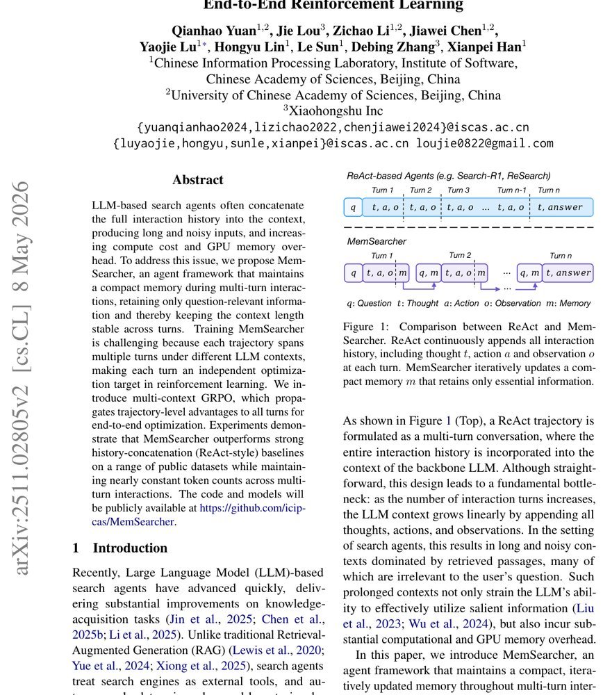 MemSearcher: Training LLMs to Reason, Search and Manage Memory via End-to-End Reinforcement Learning