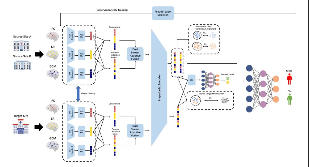 Multi-Source Multi-View Graph Domain Adaptation with Hyperbolic Residual Encoding for Cross-Site MDD Identification from rs-fMRI Figure 1