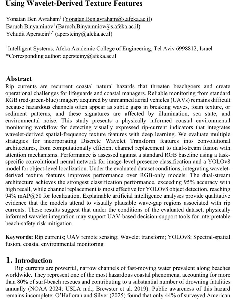 UAV-Based Environmental Monitoring of Rip-Current Indicators Using Wavelet-Derived Texture Features Figure 1