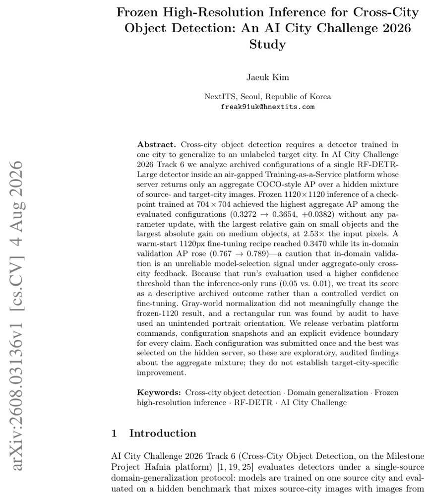 Frozen High-Resolution Inference for Cross-City Object Detection: An AI City Challenge 2026 Study Figure 1