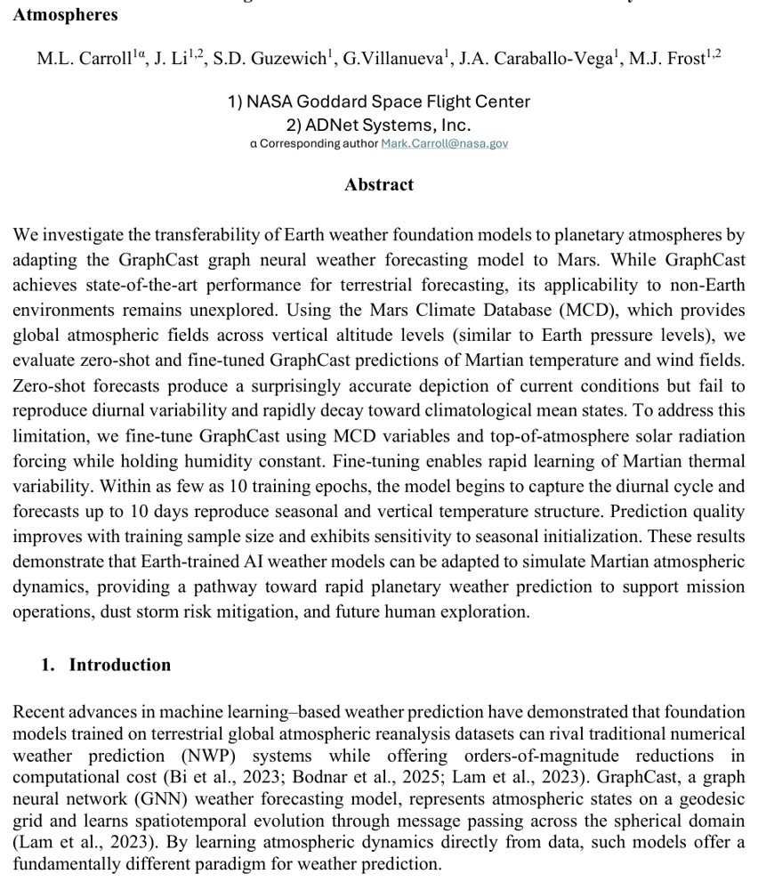 MarsCast: Transfer Learning of AI Weather Foundation Models to Planetary Atmospheres Figure 1