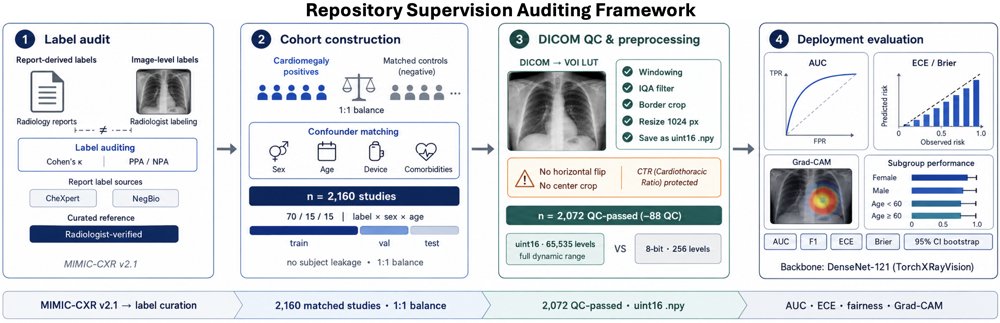 When Repository Labels Are Not Image-Level Truth: A Supervision Auditing Framework for Chest Radiograph AI Figure 1
