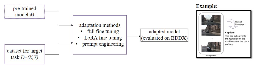 Comparative study of adapting pre-trained models for driving behavior video captioning Figure 1
