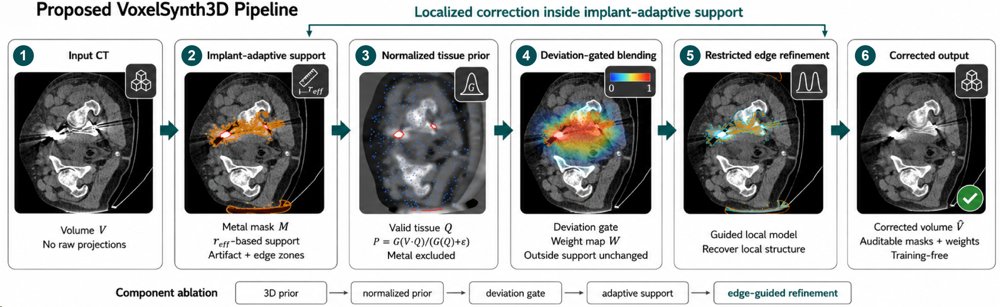 VoxelSynth3D: Interpretable Volumetric Image-Domain Metal Artifact Reduction with a Paired Synthetic CLINIC-Metal Benchmark Figure 1