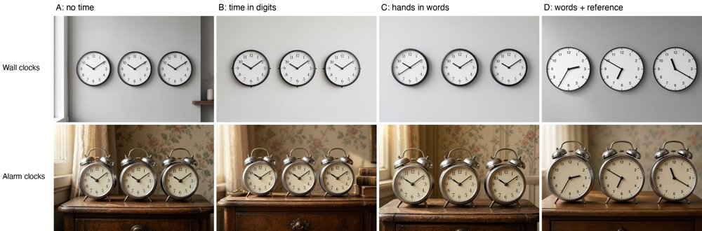 It's Always 10:10: Reference Images Break a Bias That Prompts Only Dent Figure 1