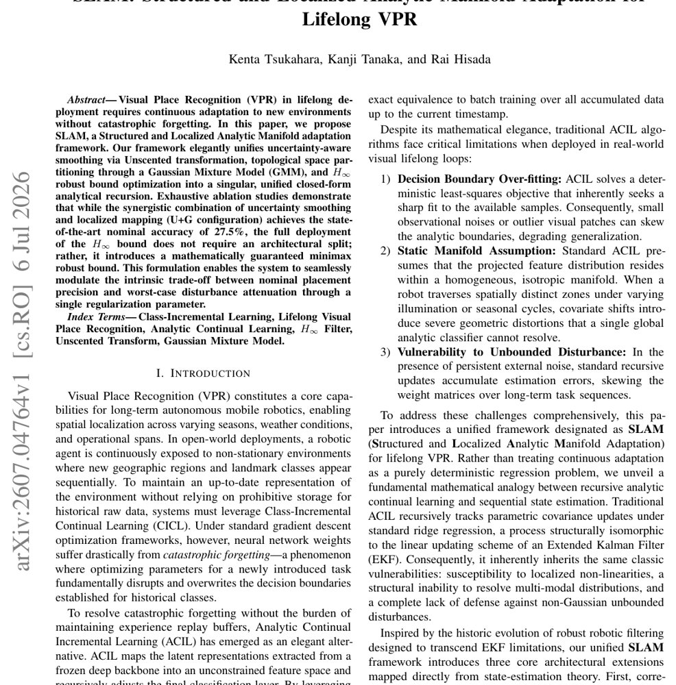 SLAM: Structured and Localized Analytic Manifold Adaptation for Lifelong VPR Figure 1