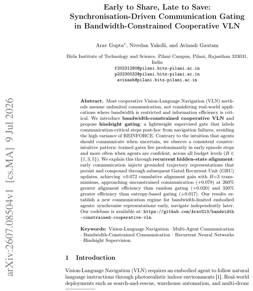 Early to Share, Late to Save: Synchronisation-Driven Communication Gating in Bandwidth-Constrained Cooperative VLN Figure 1