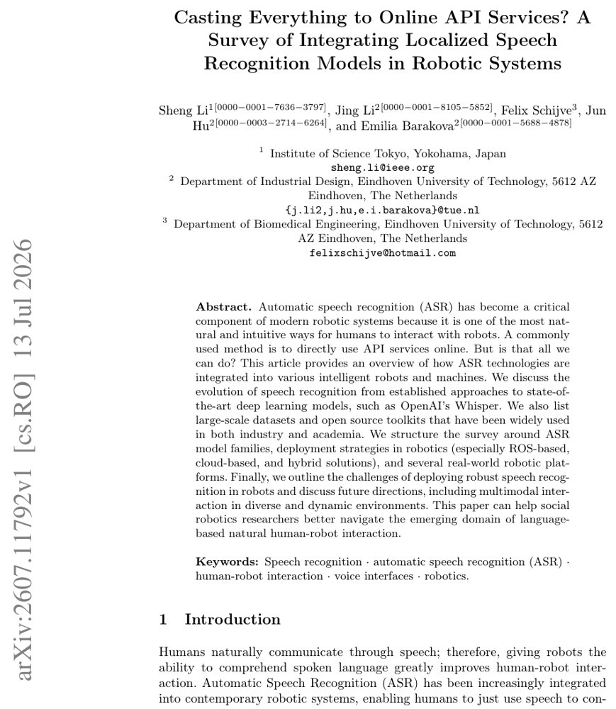 Casting Everything to Online API Services? A Survey of Integrating Localized Speech Recognition Models in Robotic Systems Figure 1