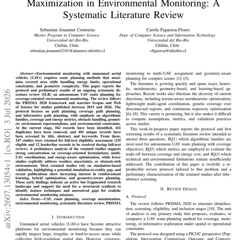 Autonomous UAV Route Planning for Coverage Maximization in Environmental Monitoring: A Systematic Literature Review Figure 1