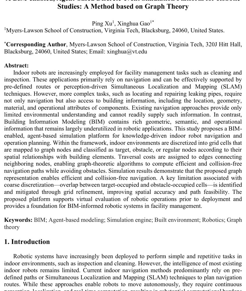A BIM-enabled, Agent-based Discrete-event Simulation Platform for Robotic Studies: A Method based on Graph Theory Figure 1