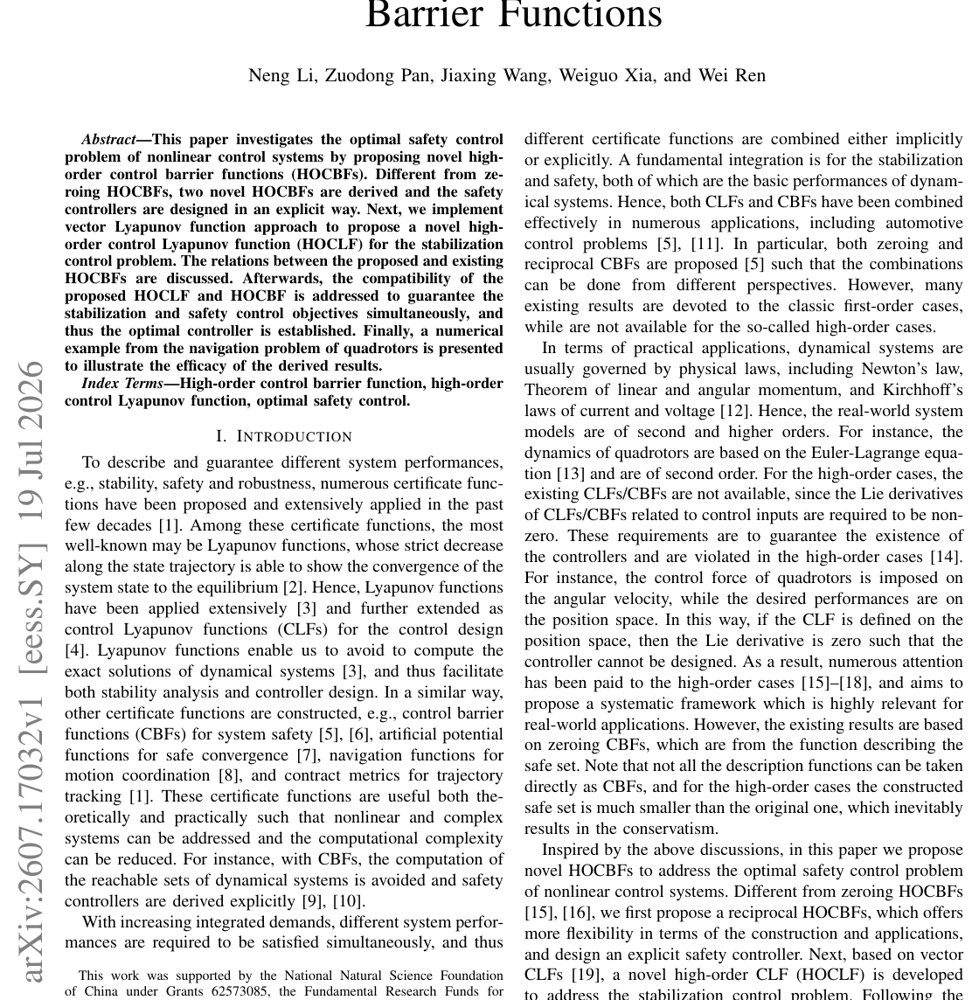 Optimal Safety Control using High-Order Control Barrier Functions Figure 1