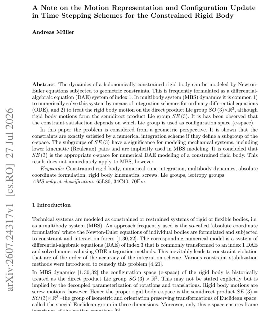 A note on the motion representation and configuration update in time stepping schemes for the constrained rigid body Figure 1