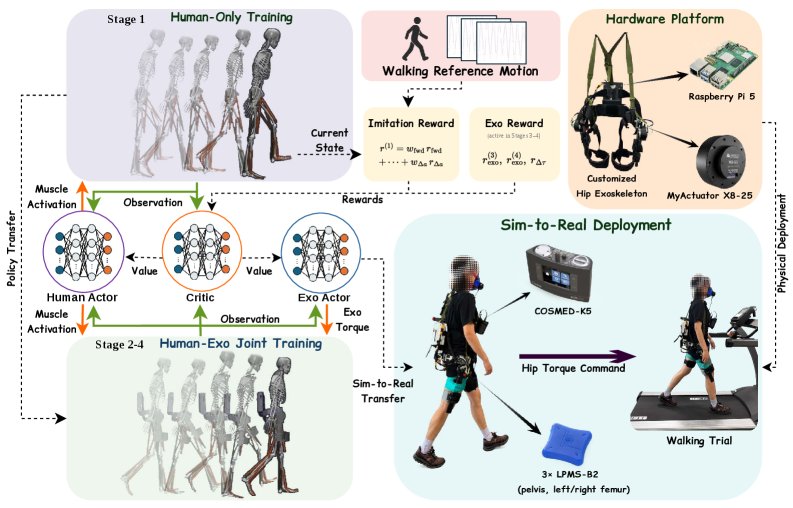 Staged Multi-Agent Training (SMAT) for Hip Exoskeletons: Metabolic and Biomechanical Validation of a Simulation-Trained Co-Adaptive Controller Figure 1