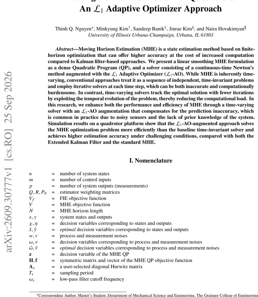 Moving Horizon Estimation for Quadrotors: An $\mathcal{L}_1$ Adaptive Optimizer Approach Figure 1