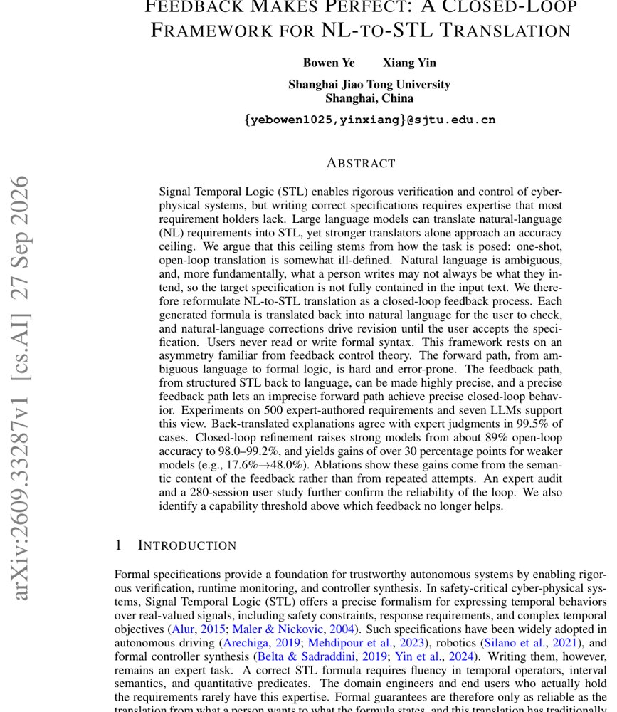 Feedback Makes Perfect: A Closed-Loop Framework for NL-to-STL Translation Figure 1