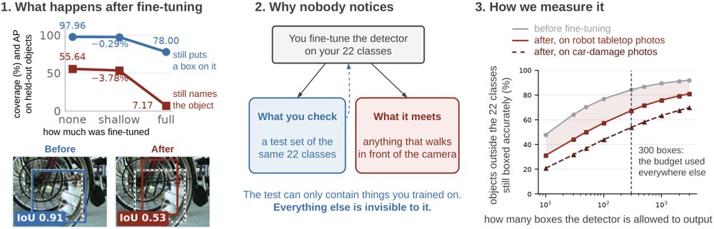 Losing the name before the box: measuring and repairing what narrow fine-tuning costs a detector outside its deployment vocabulary Figure 1