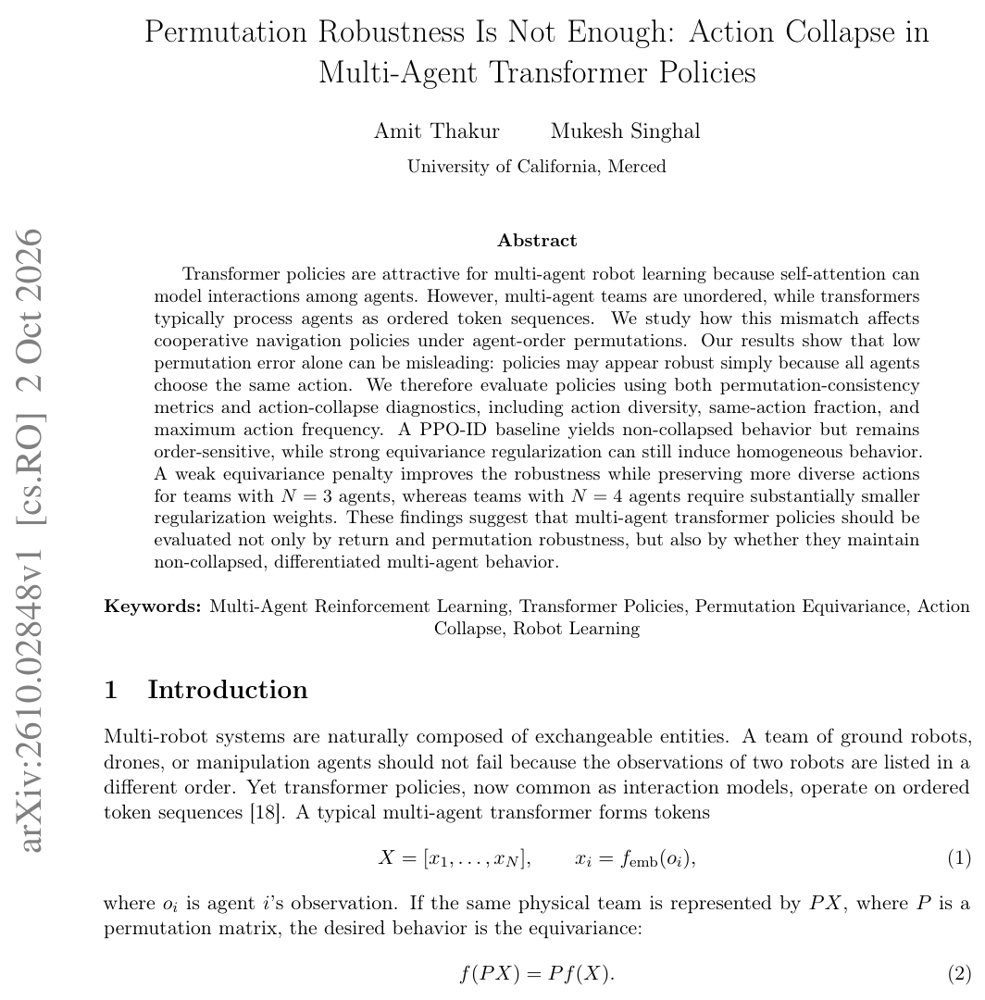 Permutation Robustness Is Not Enough: Action Collapse in Multi-Agent Transformer Policies Figure 1