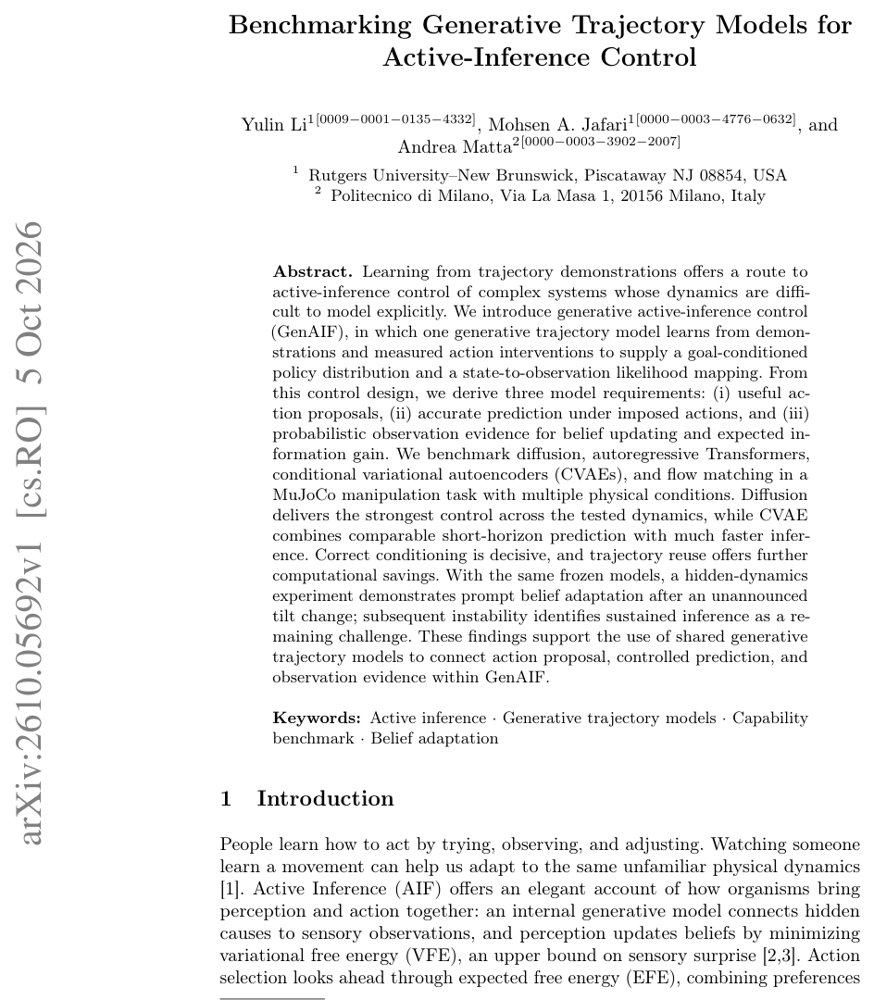 Benchmarking Generative Trajectory Models for Active-Inference Control Figure 1