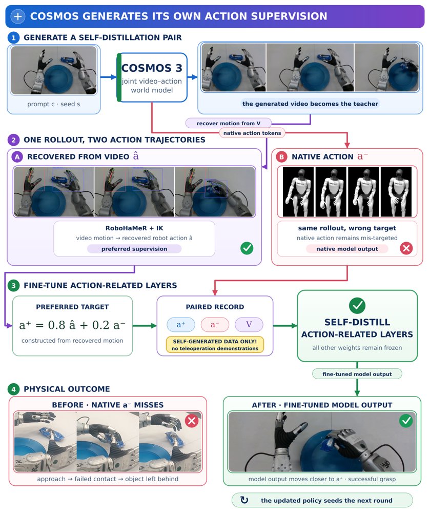 AutodidactWAM: Cross-Modal Self-Distillation from Generated Video to Robot Actions Figure 1