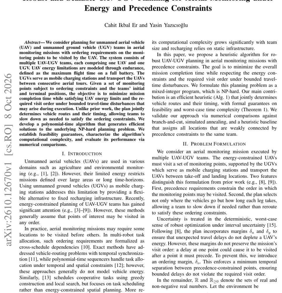 Robust and Scalable UAV-UGV Planning for Aerial Monitoring under Energy and Precedence Constraints Figure 1