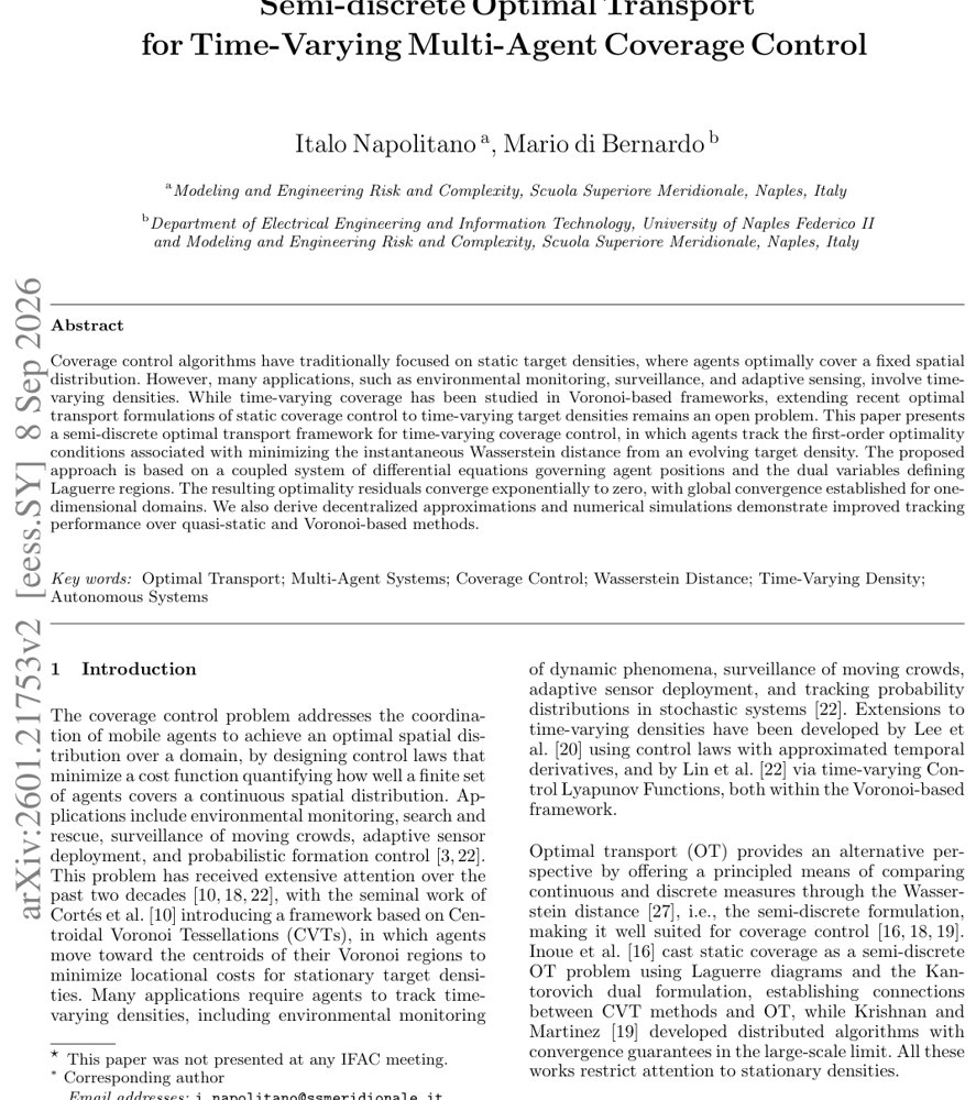 Semi-discrete Optimal Transport for Time-Varying Multi-Agent Coverage Control Figure 1