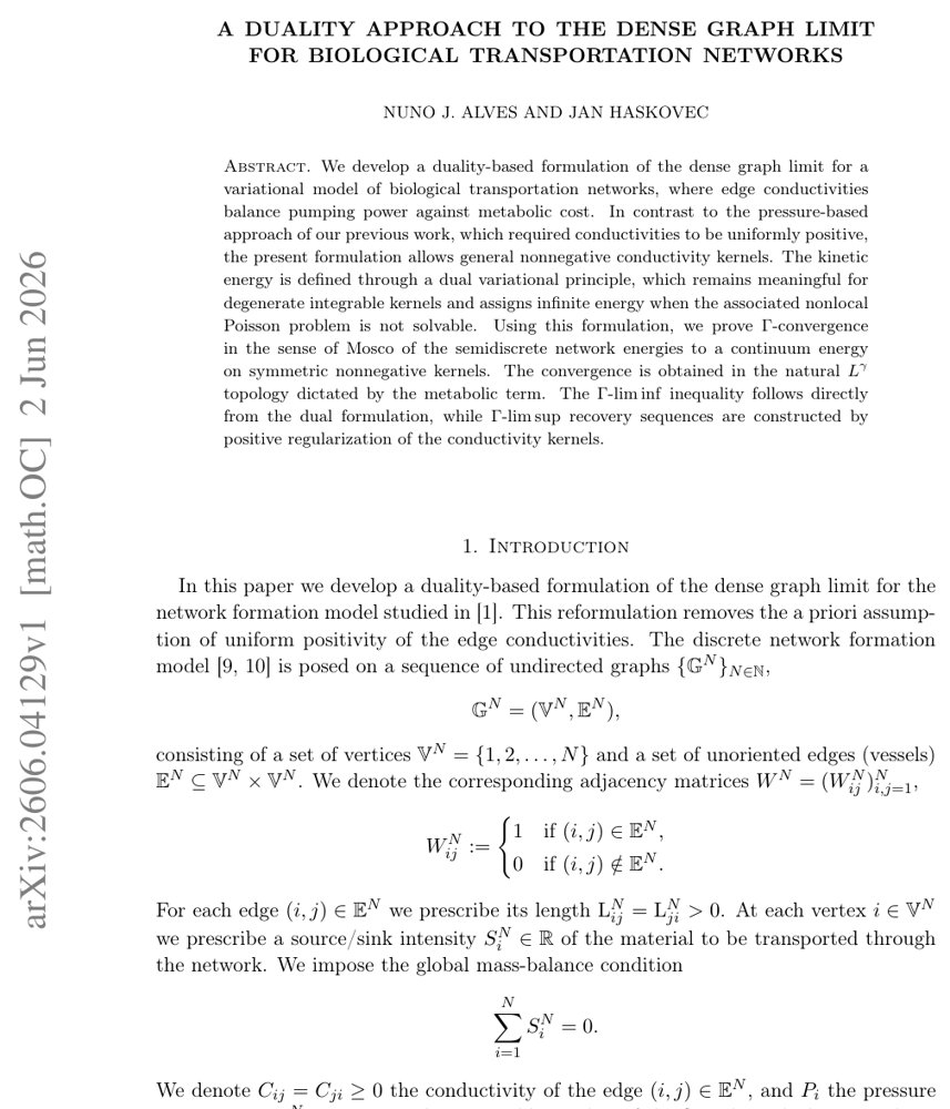 A duality approach to the dense graph limit for biological transportation networks Figure 1