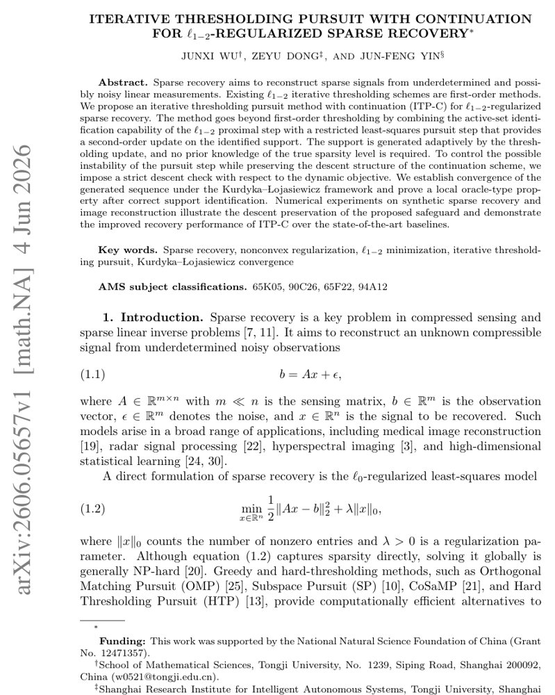 Iterative Thresholding Pursuit with Continuation for $\ell_{1-2}$-Regularized Sparse Recovery Figure 1