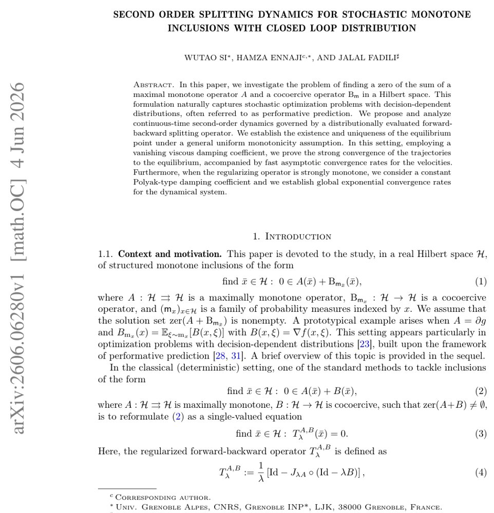 Second order splitting dynamics for stochastic monotone inclusions with closed loop distribution Figure 1