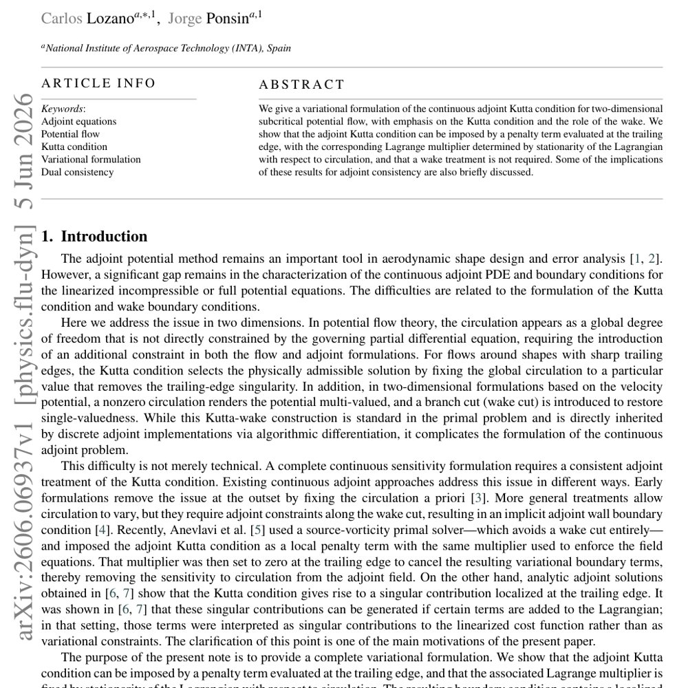 A variational formulation of the adjoint Kutta condition in potential flow Figure 1