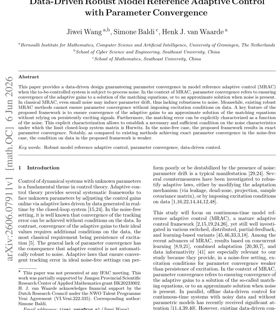 Data-Driven Robust Model Reference Adaptive Control with Parameter Convergence Figure 1
