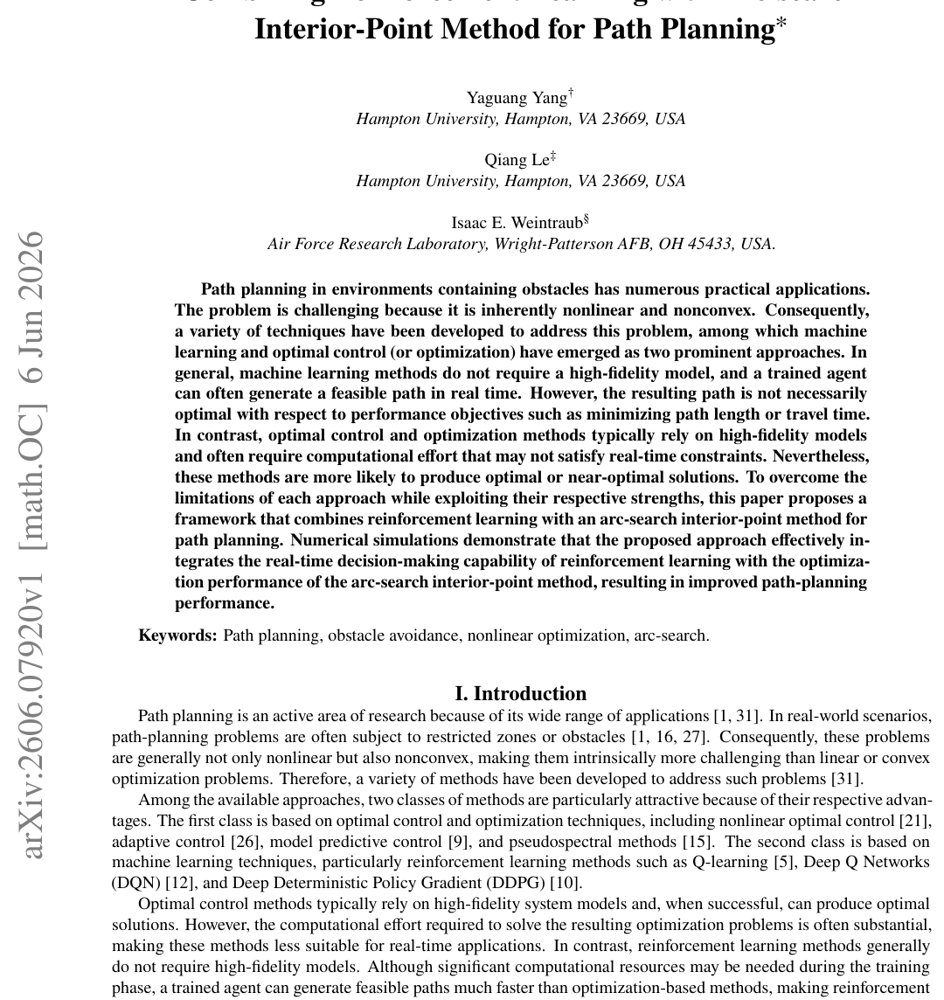 Combining Reinforcement Learning with Arc-search Interior-Point Method for Path Planning Figure 1