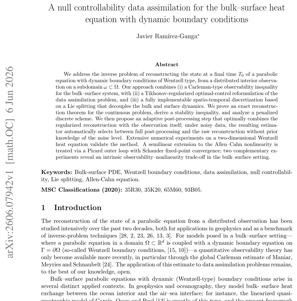 A null controllability data assimilation for the bulk-surface heat equation with dynamic boundary conditions Figure 1