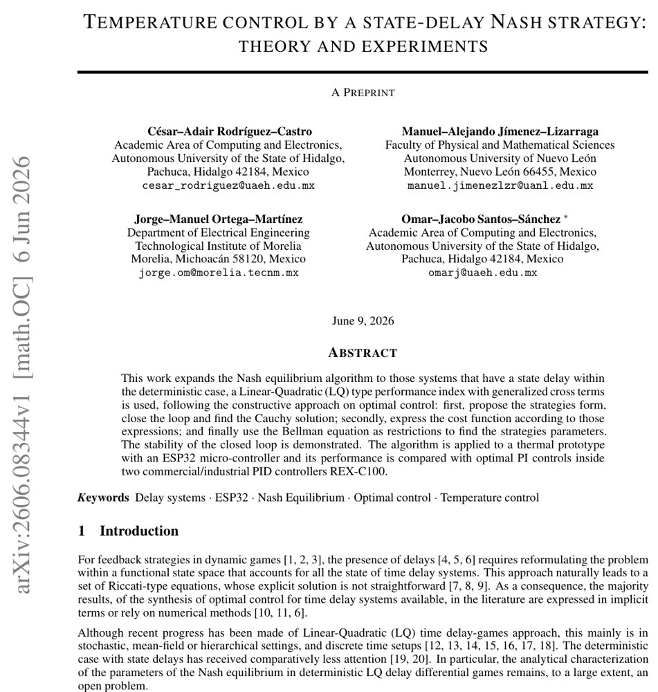 Temperature control by a state-delay nash strategy: theory and experiments Figure 1