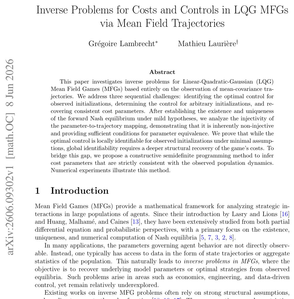 Inverse Problems for Costs and Controls in LQG MFGs via Mean Field Trajectories Figure 1