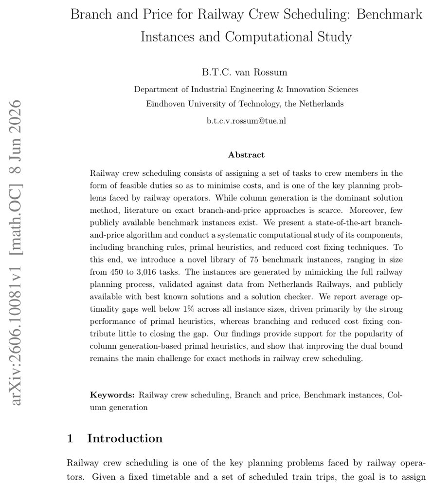 Branch and Price for Railway Crew Scheduling: Benchmark Instances and Computational Study Figure 1