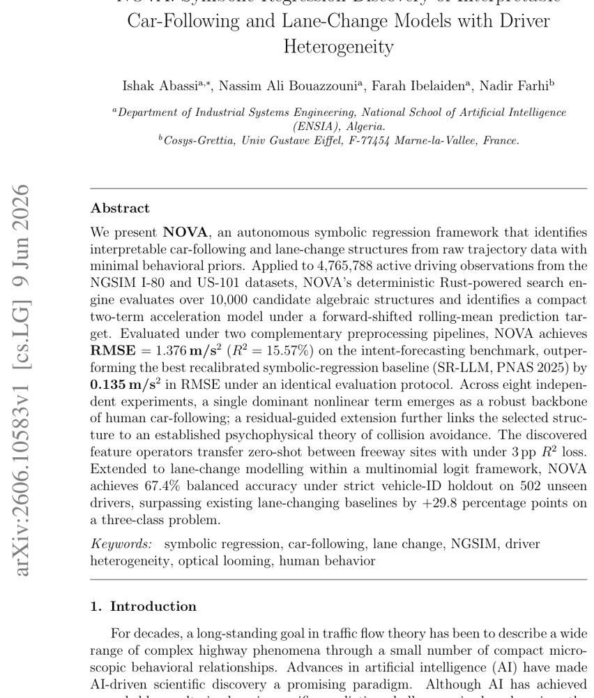 NOVA: Symbolic Regression Discovery of Interpretable Car-Following and Lane-Change Models with Driver Heterogeneity Figure 1