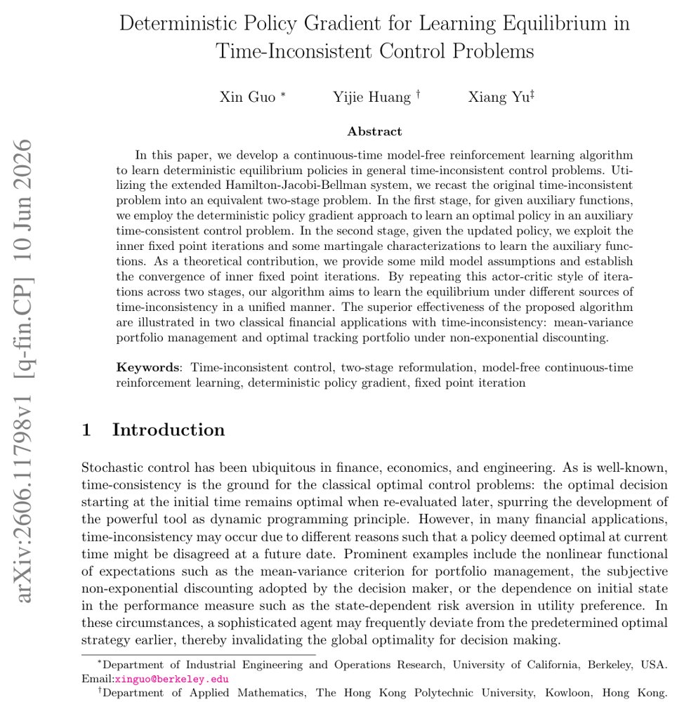 Deterministic Policy Gradient for Learning Equilibrium in Time-Inconsistent Control Problems Figure 1