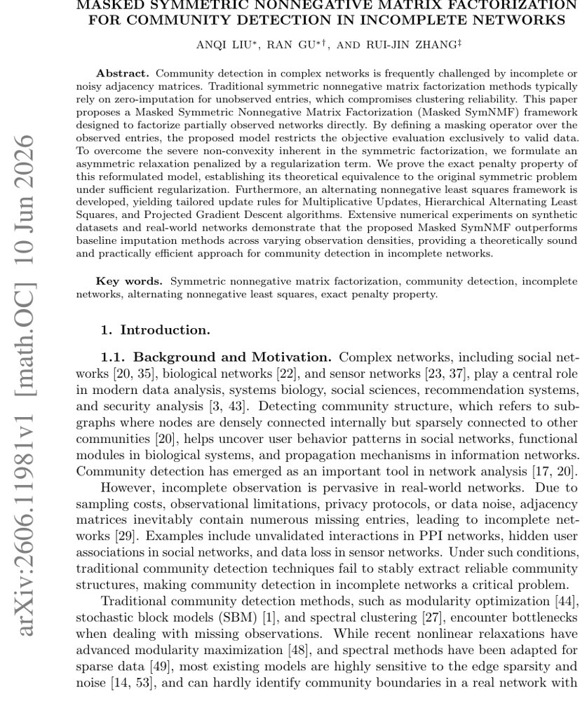 Masked Symmetric Nonnegative Matrix Factorization for Community Detection in Incomplete Networks Figure 1