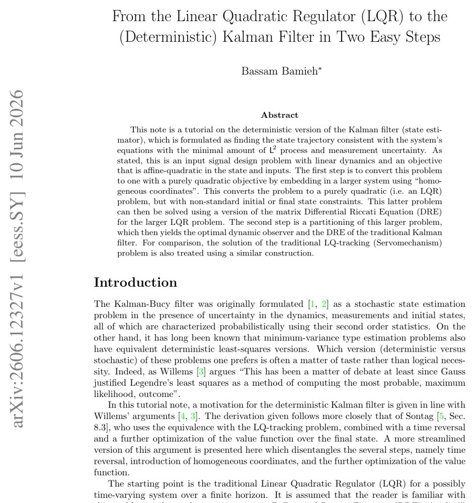 From the Linear Quadratic Regulator (LQR) to the (Deterministic) Kalman Filter in Two Easy Steps Figure 1
