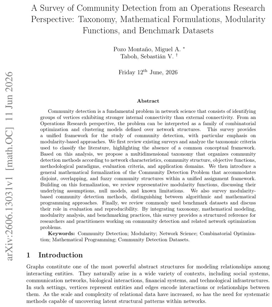 A Survey of Community Detection from an Operations Research Perspective: Taxonomy, Mathematical Formulations, Modularity Functions, and Benchmark Datasets Figure 1