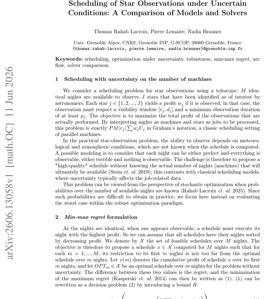 Scheduling of Star Observations under Uncertain Conditions: A Comparison of Models and Solvers Figure 1