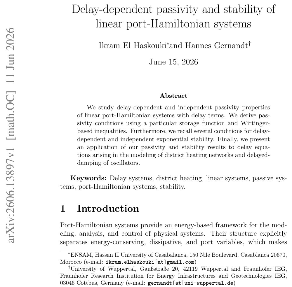 Delay-dependent passivity and stability of linear port-Hamiltonian systems Figure 1