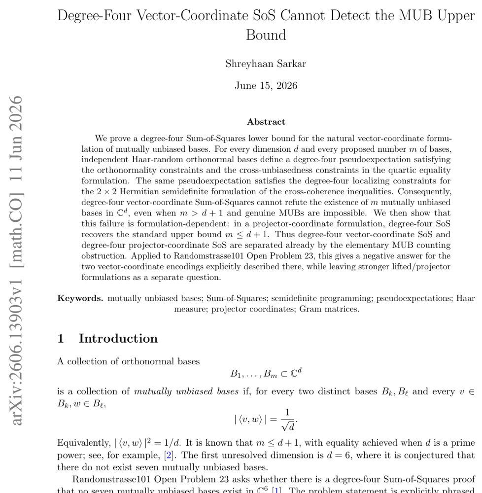 Degree-Four Vector-Coordinate SoS Cannot Detect the MUB Upper Bound Figure 1