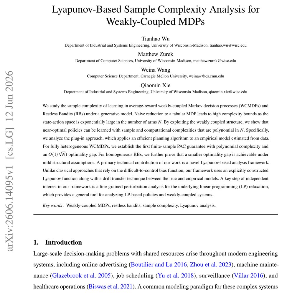 Lyapunov-Based Sample Complexity Analysis for Weakly-Coupled MDPs Figure 1