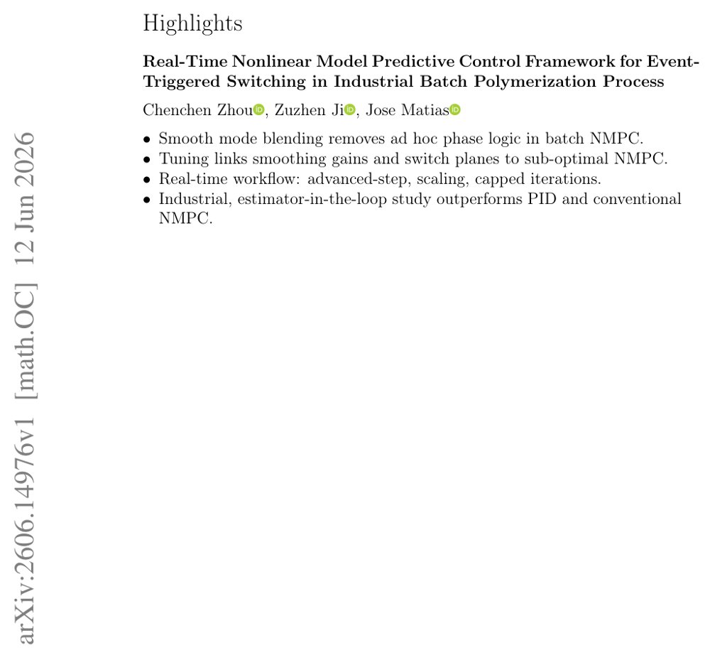 Real-time nonlinear model predictive control framework for event-triggered switching in industrial batch polymerization process Figure 1