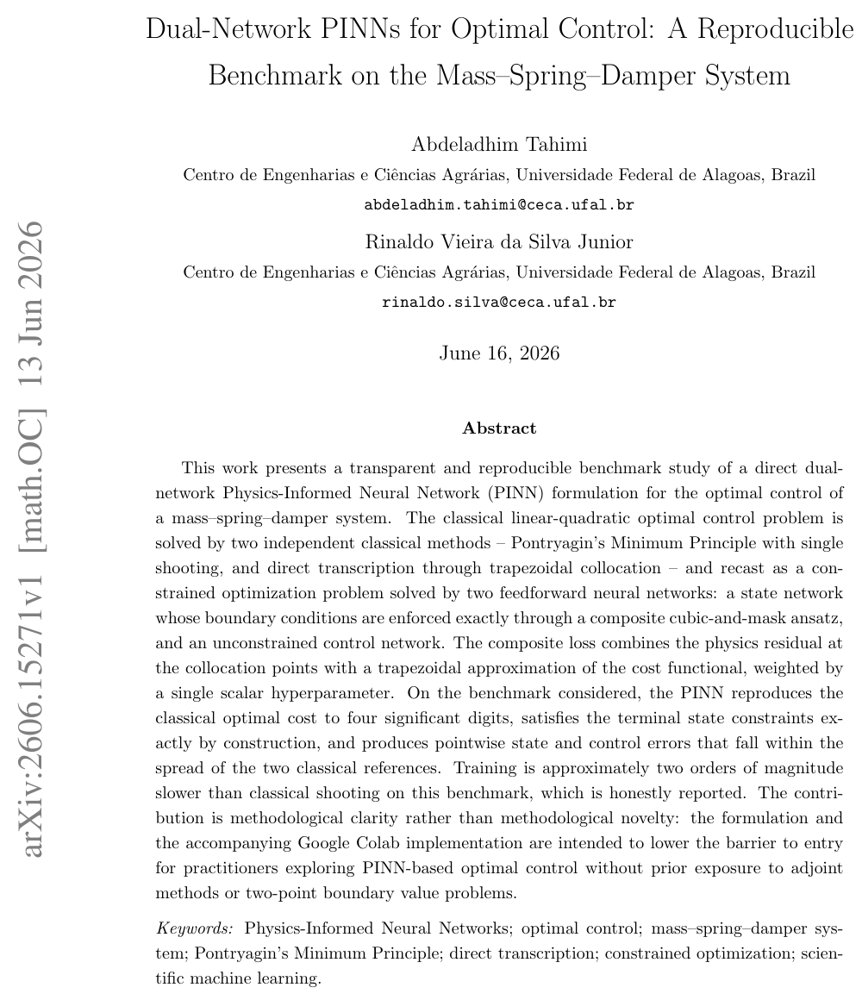 Dual-Network PINNs for Optimal Control: A Reproducible Benchmark on the Mass-Spring-Damper System Figure 1
