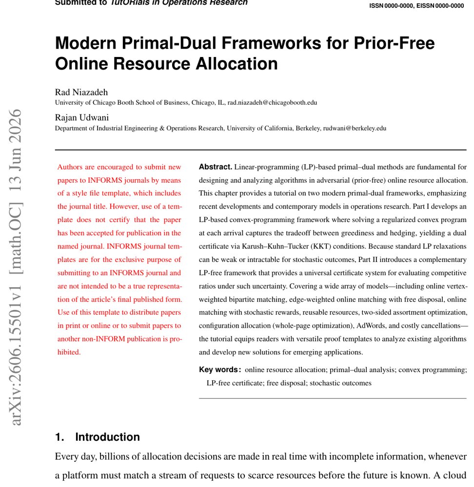 Modern Primal-Dual Frameworks for Prior-Free Online Resource Allocation Figure 1
