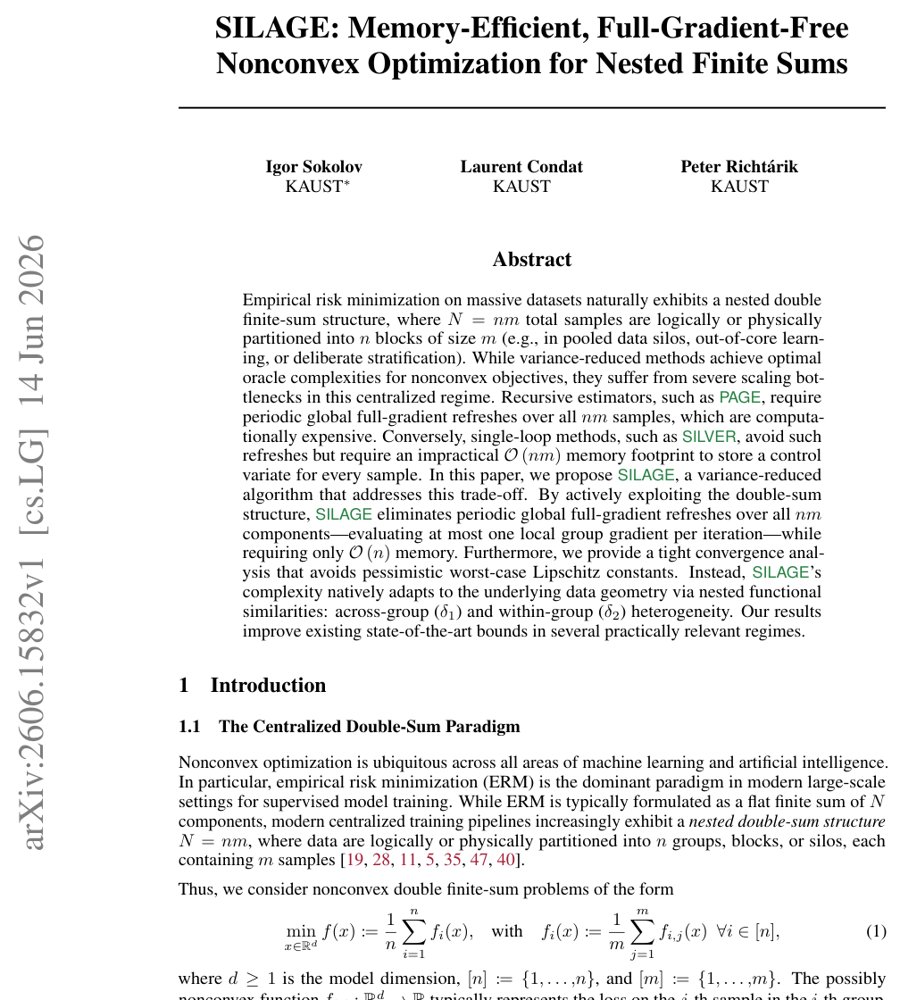 SILAGE: Memory-Efficient, Full-Gradient-Free Nonconvex Optimization for Nested Finite Sums Figure 1