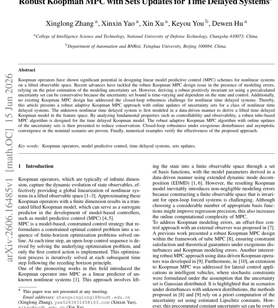 Robust Koopman MPC with Sets Updates for Time Delayed Systems Figure 1