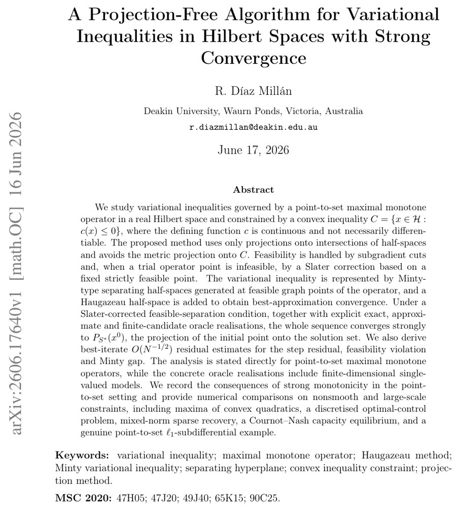 A Projection-Free Algorithm for Variational Inequalities in Hilbert Spaces with Strong Convergence Figure 1